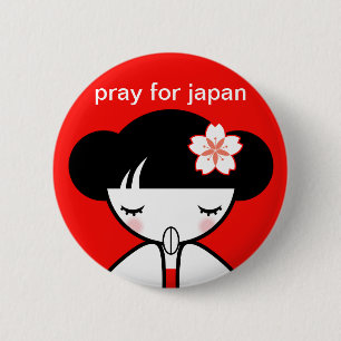 Badge Rond 5 Cm Priez pour la poupée du Japon Kokeshi