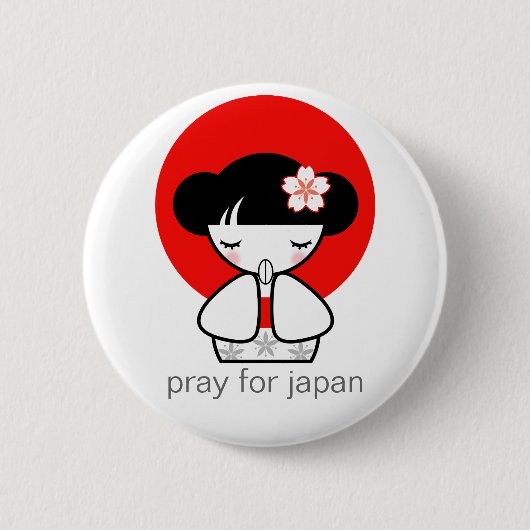 Badge Rond 5 Cm Priez pour la poupée du Japon Kokeshi (Devant)