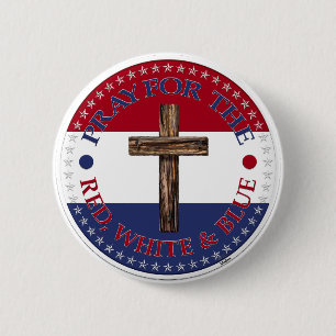 Badge Rond 5 Cm Priez pour le rouge, le blanc et le bleu avec croi
