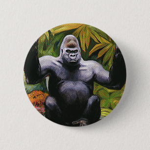 Badge Rond 5 Cm Primate de la jungle vintage, gorille des plaines 