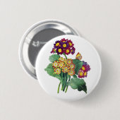 Badge Rond 5 Cm Primula Auriculum - Cowslip - Pierre Joseph Redout (Devant & derrière)