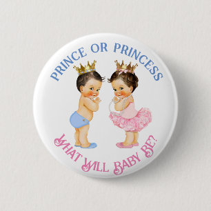 Badge Rond 5 Cm Prince ou Princesse Genre Révéler Rose Bleu Or