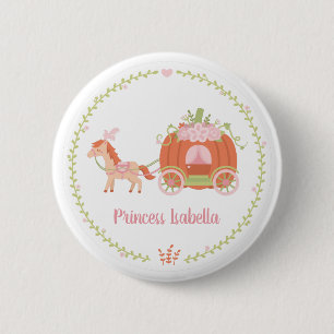 Badge Rond 5 Cm Princess Citrouille Horse Carriage Floral Wreath