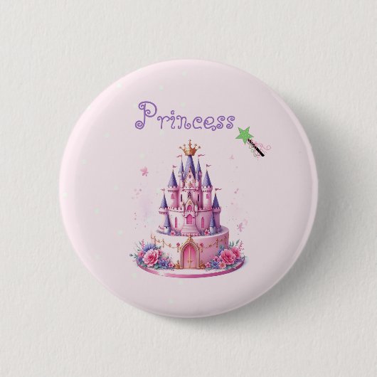 Badge Rond 5 Cm Princess Pink Castle Cake and Wand (Devant)
