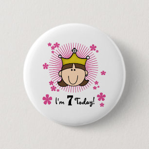 Badge Rond 5 Cm Princesse 7ème anniversaire de brune