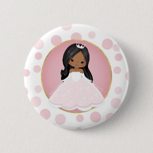 Badge Rond 5 Cm Princesse afro-américaine rose