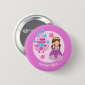 Badge Rond 5 Cm Princesse Anniversaire Fête Cute Enfants Rose Pers (Devant & derrière)