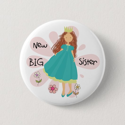 Badge Rond 5 Cm Princesse Big Soeur Cheveux Brown (Devant)