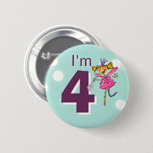 Badge Rond 5 Cm Princesse Fée Rose Personnalisée 4ème Anniversaire