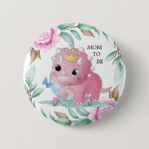 Badge Rond 5 Cm Princesse Pink Dinosaur Peony Maman À Être Baby sh