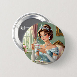 Badge Rond 5 Cm Princesse sophistiquée avec une couronne et une ro