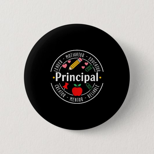 Badge Rond 5 Cm Principal Leader Motivator First Day Back To Schoo (Devant)