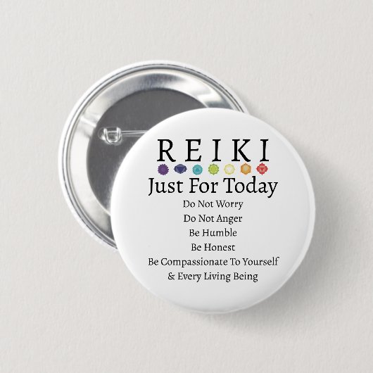 Badge Rond 5 Cm Principes de Reiki Préceptes blanc (Devant & derrière)