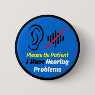 Badge Rond 5 Cm Problèmes auditifs Design bleu