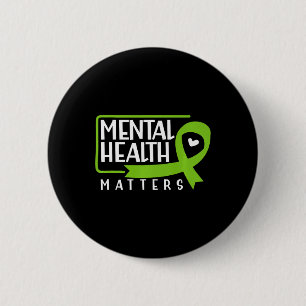 Badge Rond 5 Cm Problèmes de santé mentale Ruban vert Santé mental