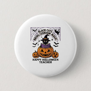 Badge Rond 5 Cm Prof Cat Halloween Citrouille Vintage Salle de cla