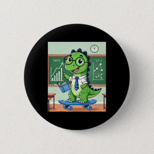 Badge Rond 5 Cm Professeur dinosaure mignon faisant du skateboard 