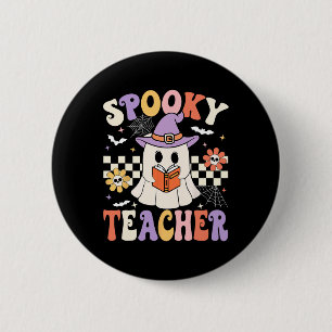 Badge Rond 5 Cm Professeur Éffrayant super Ghost Retro Floral Ense
