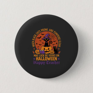 Badge Rond 5 Cm Professeur Halloween Chat Noir Citrouille Chance