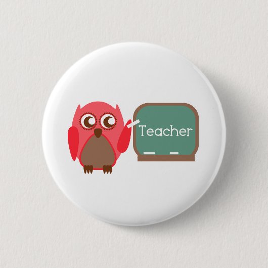 Badge Rond 5 Cm Professeur rouge de hibou au tableau (Devant)