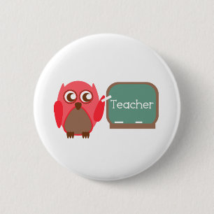 Badge Rond 5 Cm Professeur rouge de hibou au tableau