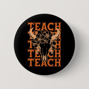 Badge Rond 5 Cm Professeur Western Boho Far West Crâne de Taureau