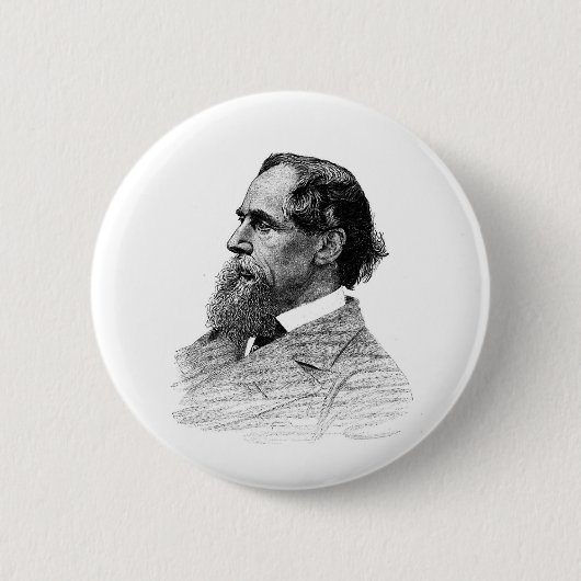 Badge Rond 5 Cm Profil de Charles Dickens (Devant)