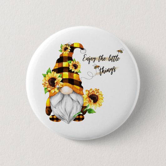 Badge Rond 5 Cm Profitez des petites choses Gnome tournesol (Devant)
