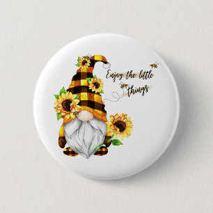 Badge Rond 5 Cm Profitez des petites choses Gnome tournesol