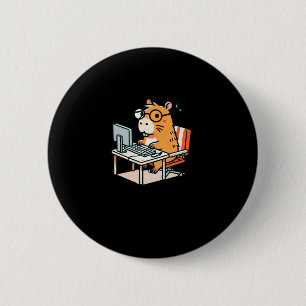 Badge Rond 5 Cm Programmeur Capybara Travaillant Sur Le Bâton Ordi