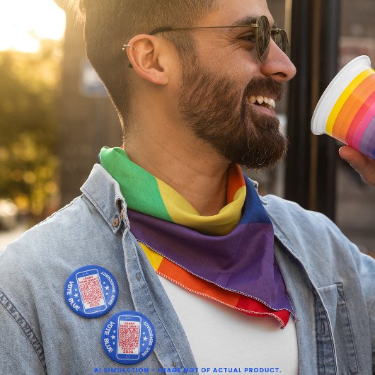 Badge Rond 5 Cm Projet 2025 "Vote Blue - Save Democracy !" Code QR