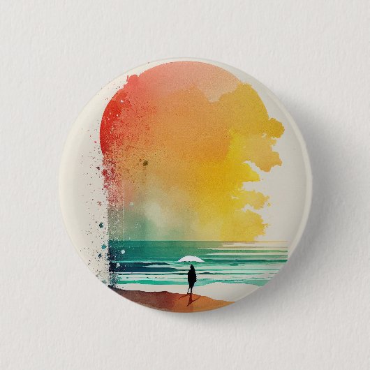 Badge Rond 5 Cm Promenade dans les Waves Abstrait Beach Art (Devant)