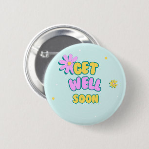Badge Rond 5 Cm Prompt rétablissement texte gras avec fleurs sur f