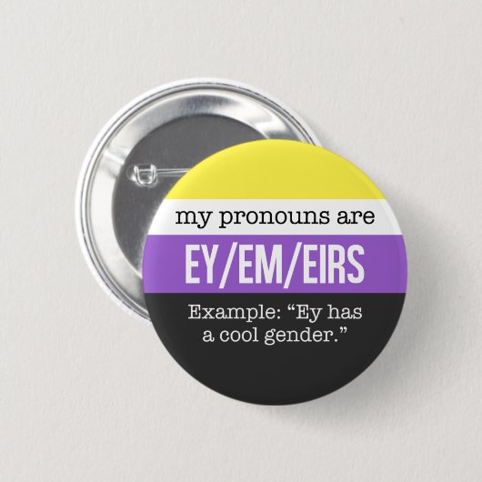 Badge Rond 5 Cm Pronoms d'Ey/Em - drapeau de Nonbinary (Devant & derrière)