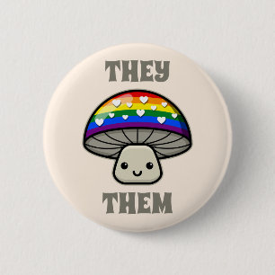 Badge Rond 5 Cm Pronononounes personnalisés mignon champignon LGBT