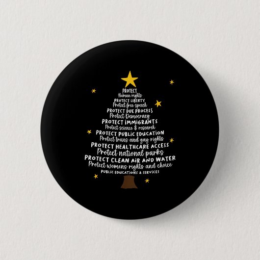 Badge Rond 5 Cm Protect Democracy Christmas Tree Subtle Anti Trump (Devant)