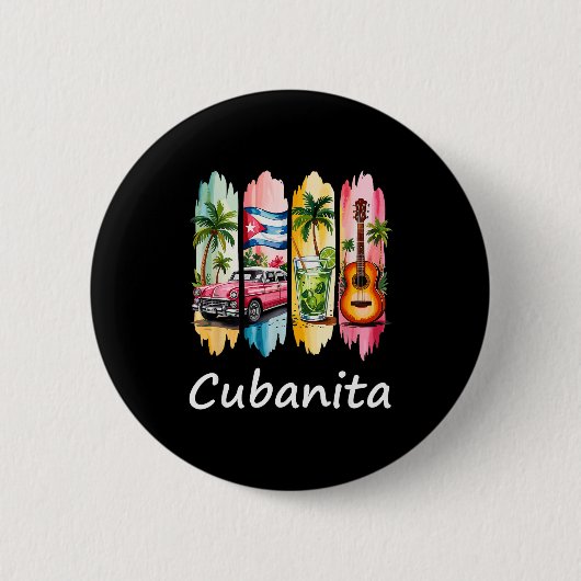 Badge Rond 5 Cm Proud Cubanita Cuban Flag Guitar Mojito Car Design (Devant)