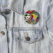 Badge Rond 5 Cm Psychedelic Mardi Gras Feather Mask (En situation)