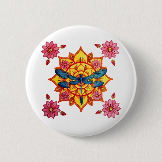 Badge Rond 5 Cm Psychedelic Sacred Geometry Mandala Insect Nature (Devant)
