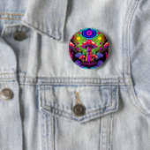 Badge Rond 5 Cm Psychedelic Vibrant Colorful Retro Mushrooms (En situation)
