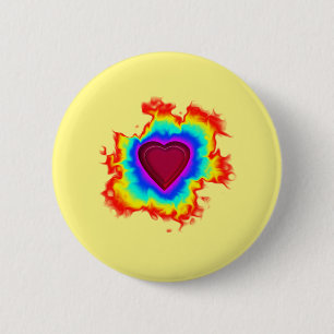 Badge Rond 5 Cm Psychédélique Aura double coeur