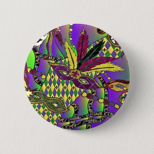 Badge Rond 5 Cm Psychédélique Mardi Gras Plumes Masques Cadeaux Vê (Devant)