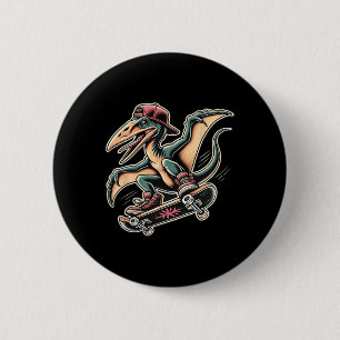 Badge Rond 5 Cm Ptérodactyle de dessin animé de skateboard radical