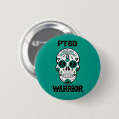 Badge Rond 5 Cm PTSD WARRIOR crâne à sucre (Devant & derrière)