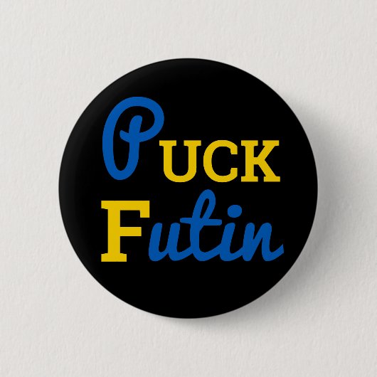 Badge Rond 5 Cm Puck Foutine Ukraine soutient la solidarité ukrain (Devant)