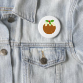Badge Rond 5 Cm Pudding de Noël traditionnel. En blanc. (En situation)
