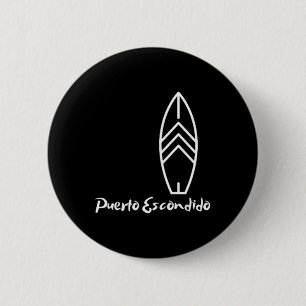 Badge Rond 5 Cm Puerto Escondido, Amateur de Surf, Vacances à la P