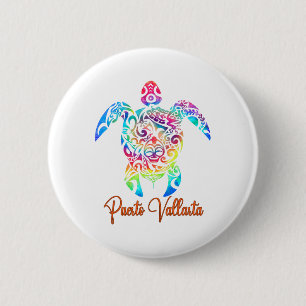 Badge Rond 5 Cm Puerto Vallarta Tortue de mer Famille Vacances Été