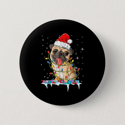 Badge Rond 5 Cm Pug Christmas Tree Lights Santa Dog Xmas (Devant)
