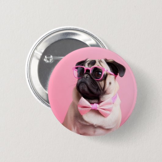 Badge Rond 5 Cm pug dog wearing bow (Devant & derrière)